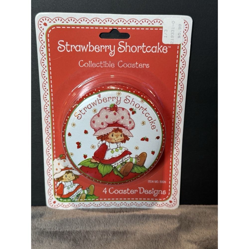 Vintage Strawberry Shortcake Coaster Set 4 pc In Round Tin Holder 2002 New Seal
